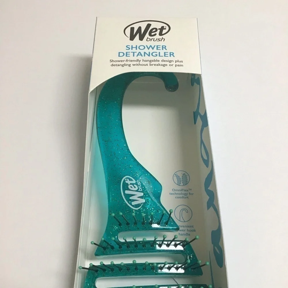 Wet Brush Shower Detangler GREEN GLITTER IntelliFlex Bristles Hanger Beach NEW